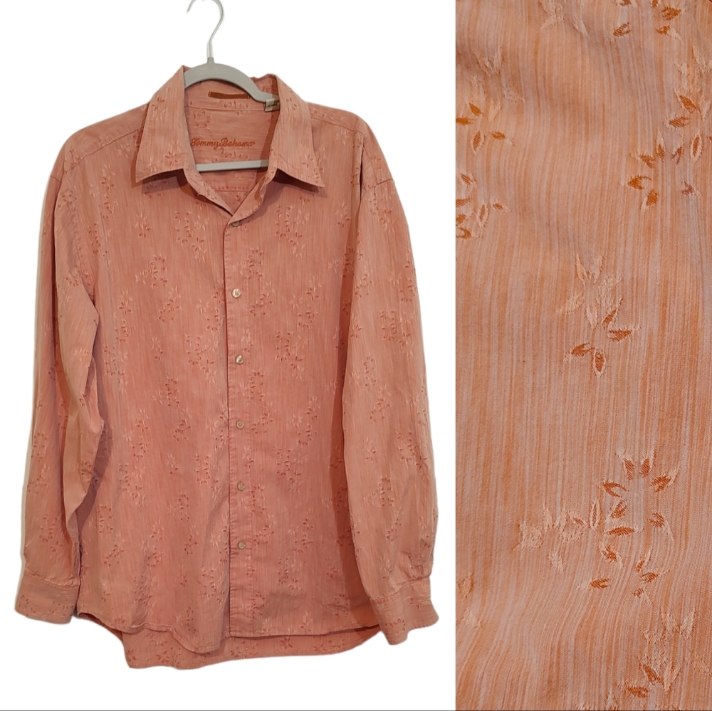Tommy Bahama Cotton Silk Blend Long Sleeve Orange Button Down Men's size XL